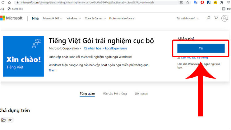 Tải gói cài đặt tiếng Việt từ Microsoft Store