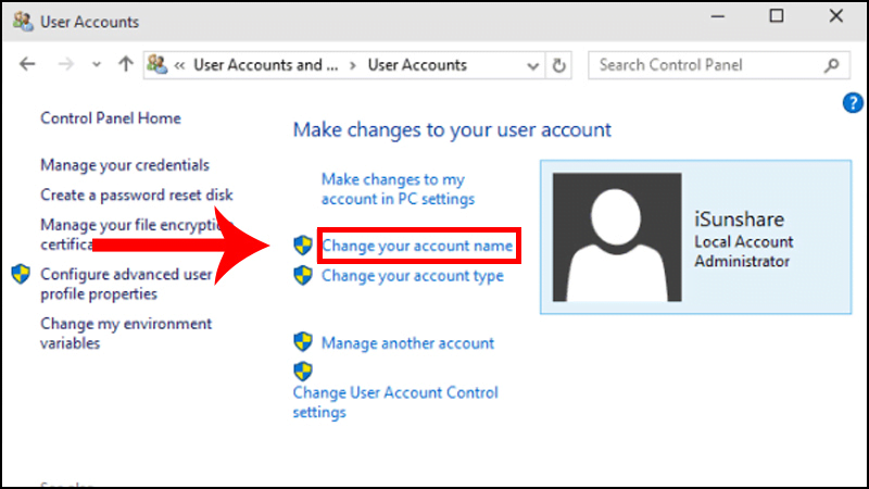 Cách đổi tên User trong Win 10 bằng Control Panel đơn giản