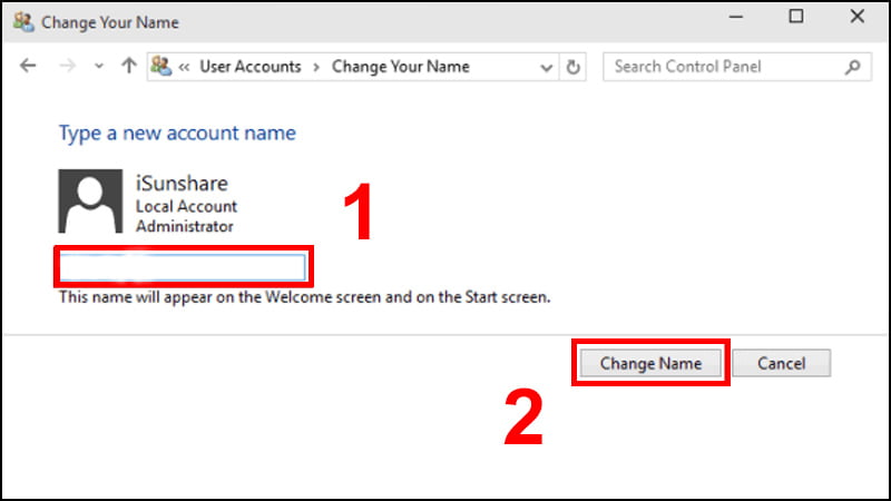 Cách đổi tên User trong Win 10 bằng Control Panel dễ dàng