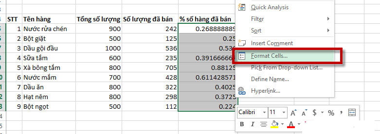 Cách tính phần trăm trong Excel đơn giản
