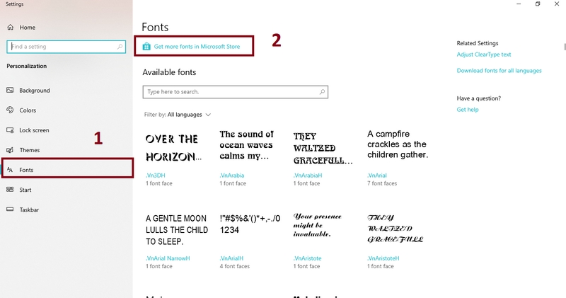 Cài Font bằng Microsoft Store