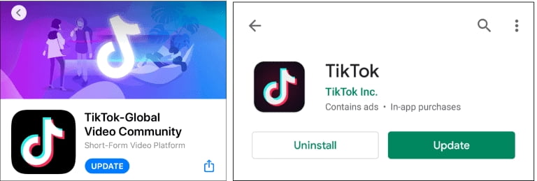 Chưa cập nhật phiên bản TikTok mới nhất